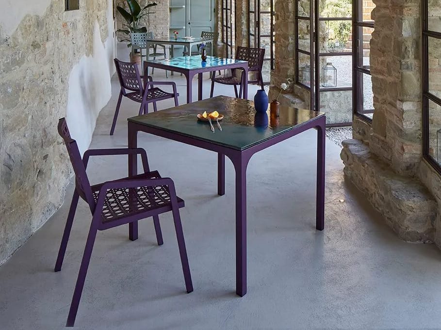 Квадратный стол из фаянса и нержавеющей стали DOMIZIANI современный ARCH-00118887