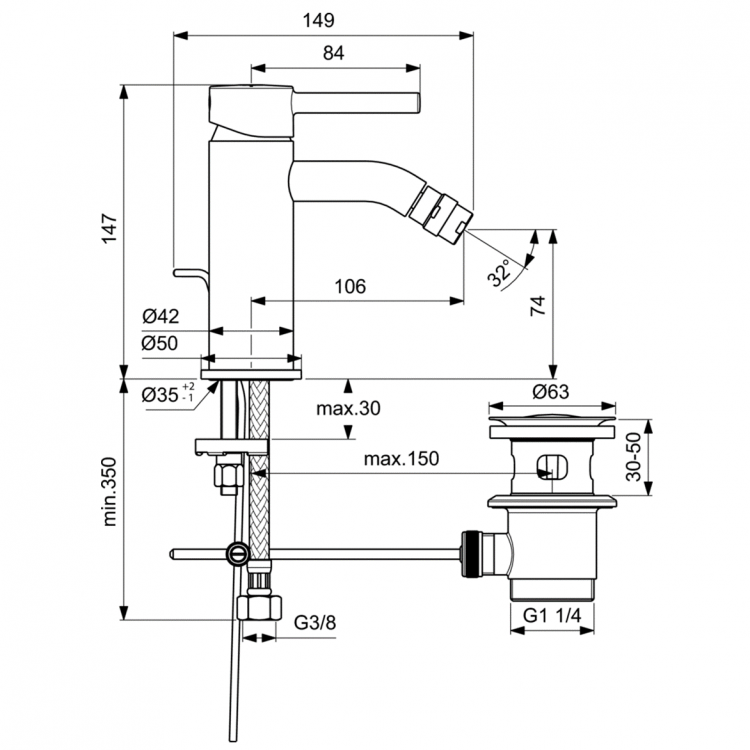 BC197XG Смеситель для биде Ideal Standard CERALINE - Вид №5