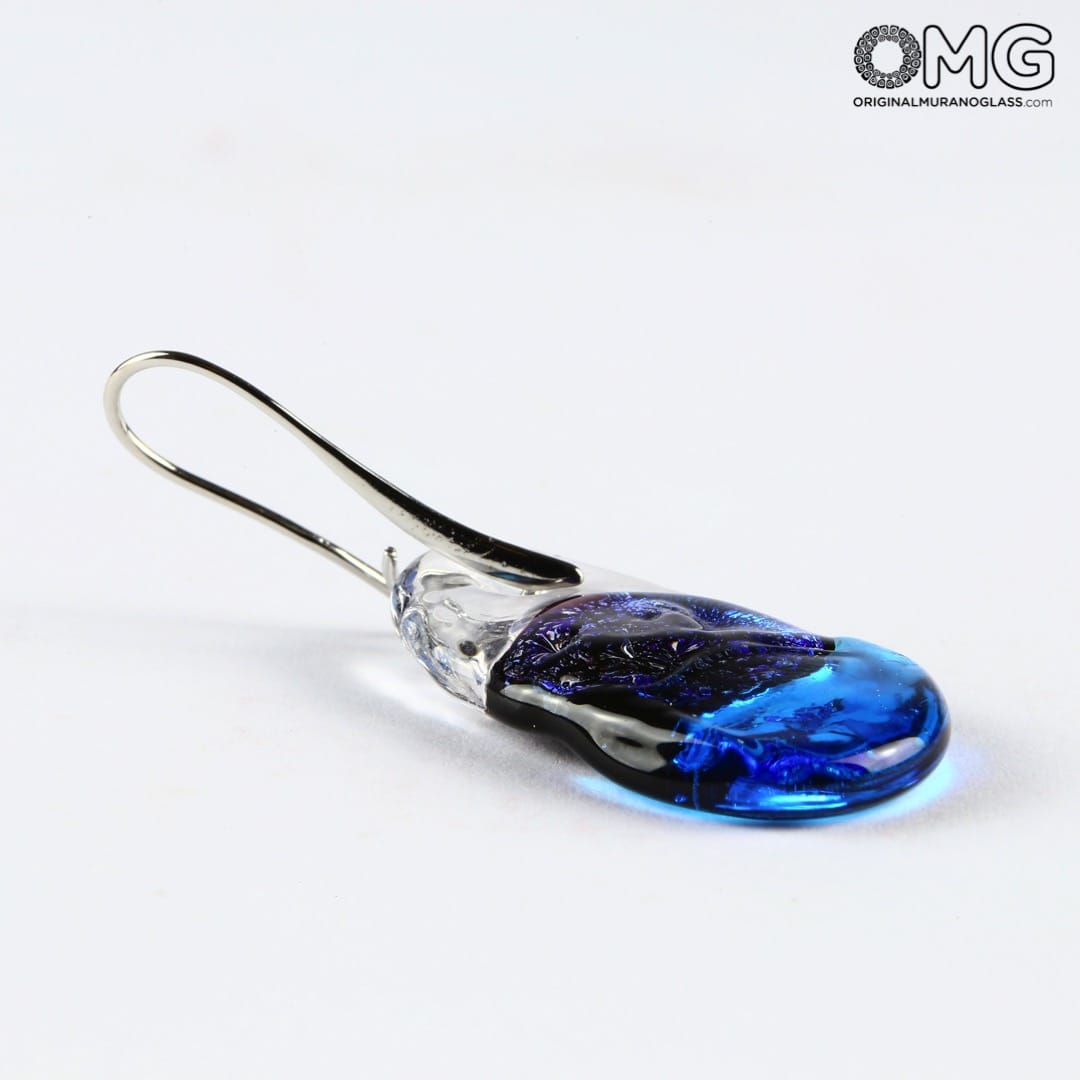 2462 ORIGINALMURANOGLASS Трёхцветные серьги из стекла соммерсо - сине-белые - муранское стекло - Original Murano Glass OMG 2 см  - Вид №1