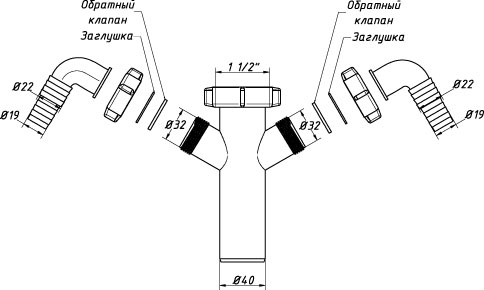 Патрубок 2 отвода ст. маш. А-4176 (О) А-4176 ОРИО 151617 - Вид №1