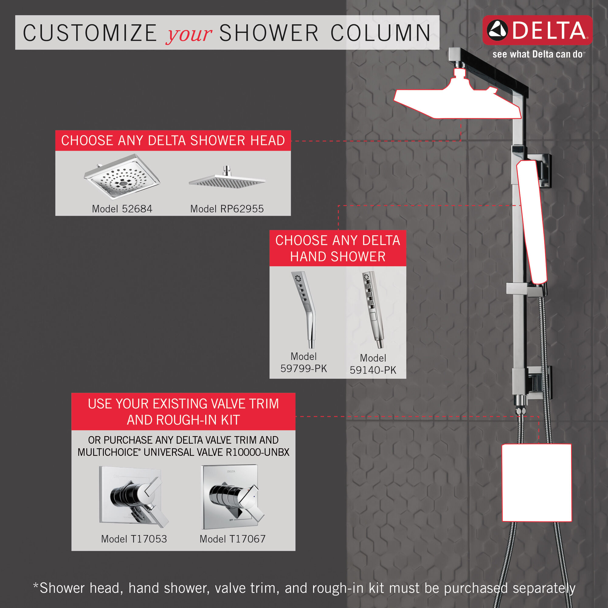 58420-KS Душевая колонна угловая 26 дюймов Delta Faucet Universal Showering Черный нержавеющий  - Вид №1