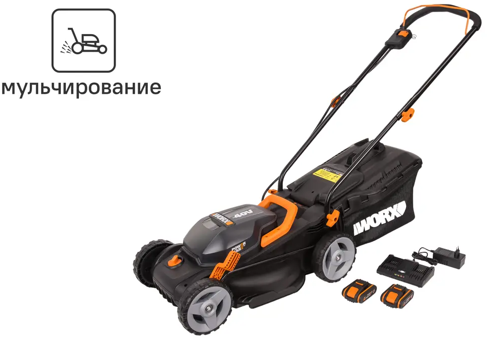 Аккумуляторная газонокосилка WORX WP770E 40В с системой IntelliCut 82600067