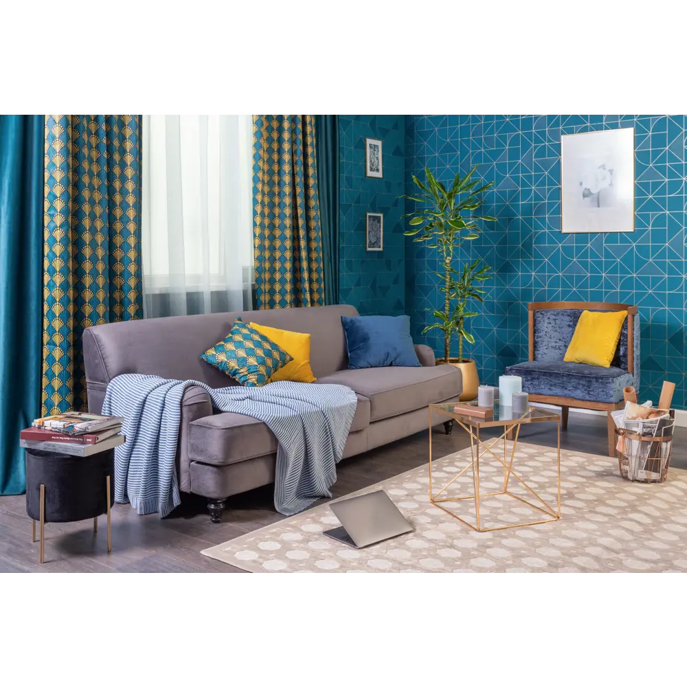 Штора на ленте «Модерн» 145x260 см геометрия цвет зелёный SEASONS STLM-2092513 - Вид №5