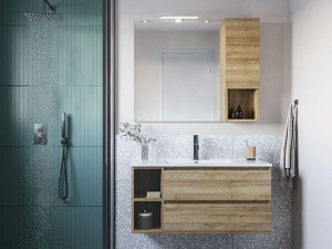 Деревянный подвесной умывальник с настенным креплением