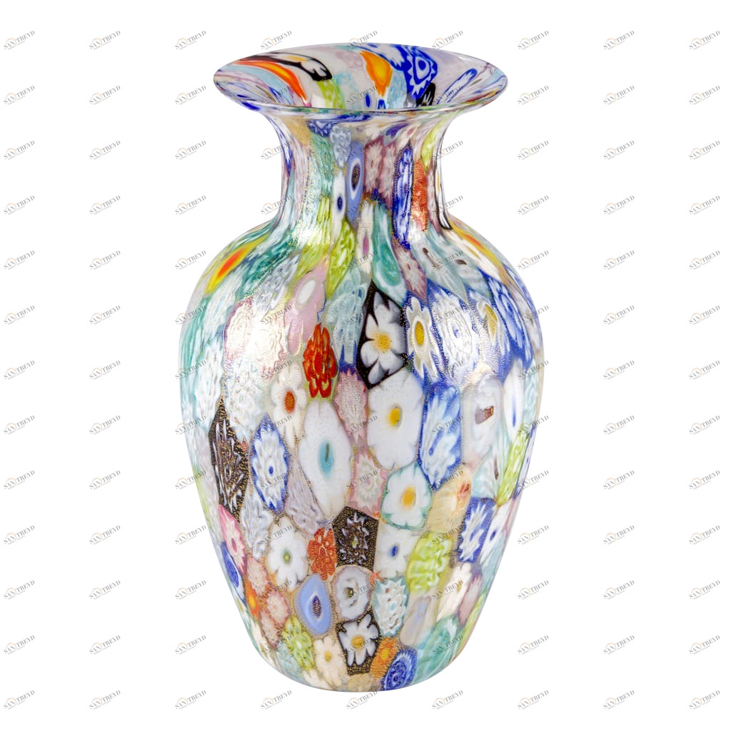 316 ORIGINALMURANOGLASS Ваза с мурринами и различными миллефиори - муранское стекло OMG 11 см 