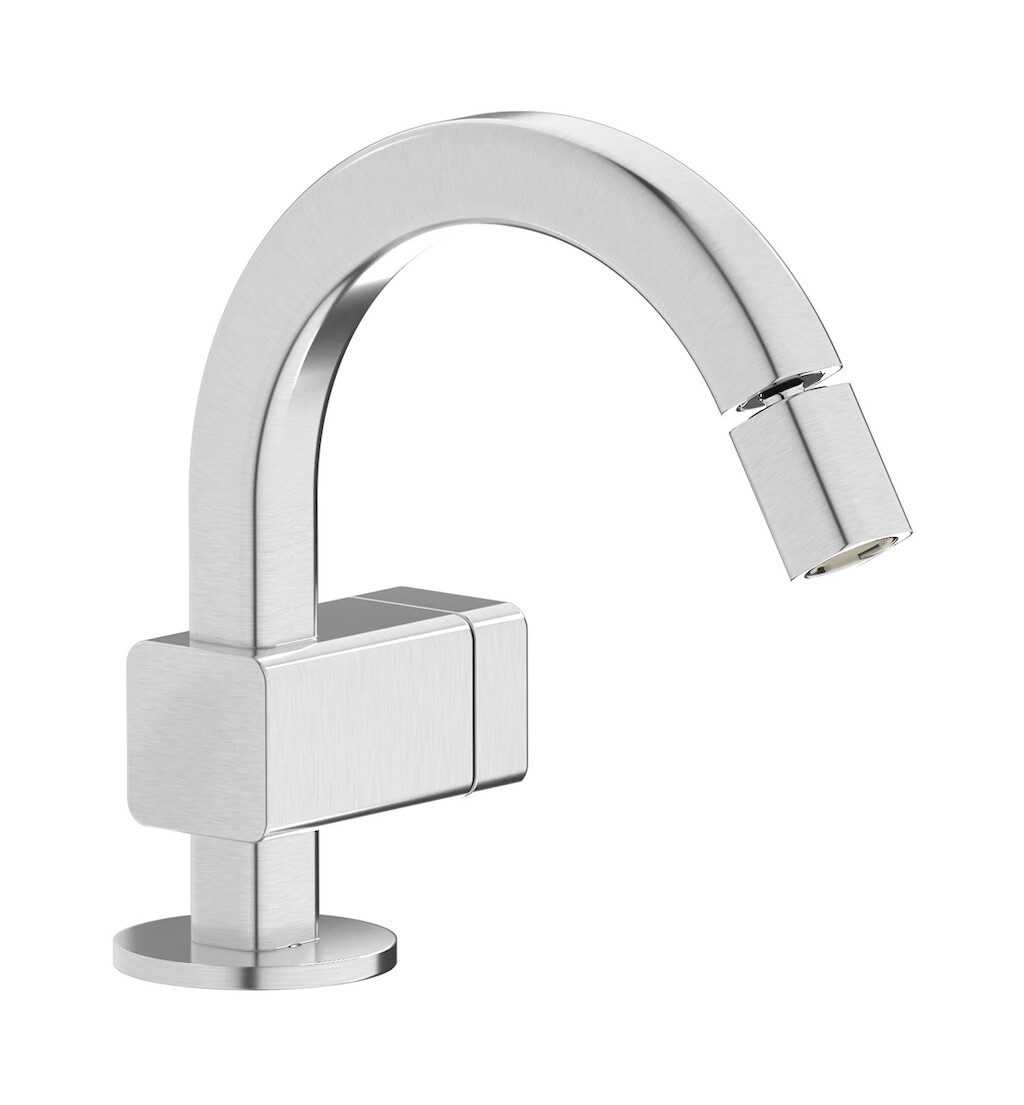 Прогрессивный смеситель для биде на 1 отверстие в комплекте с донным клапаном. WE ARE IB eo220ss_1 Brushed Nickel Elio