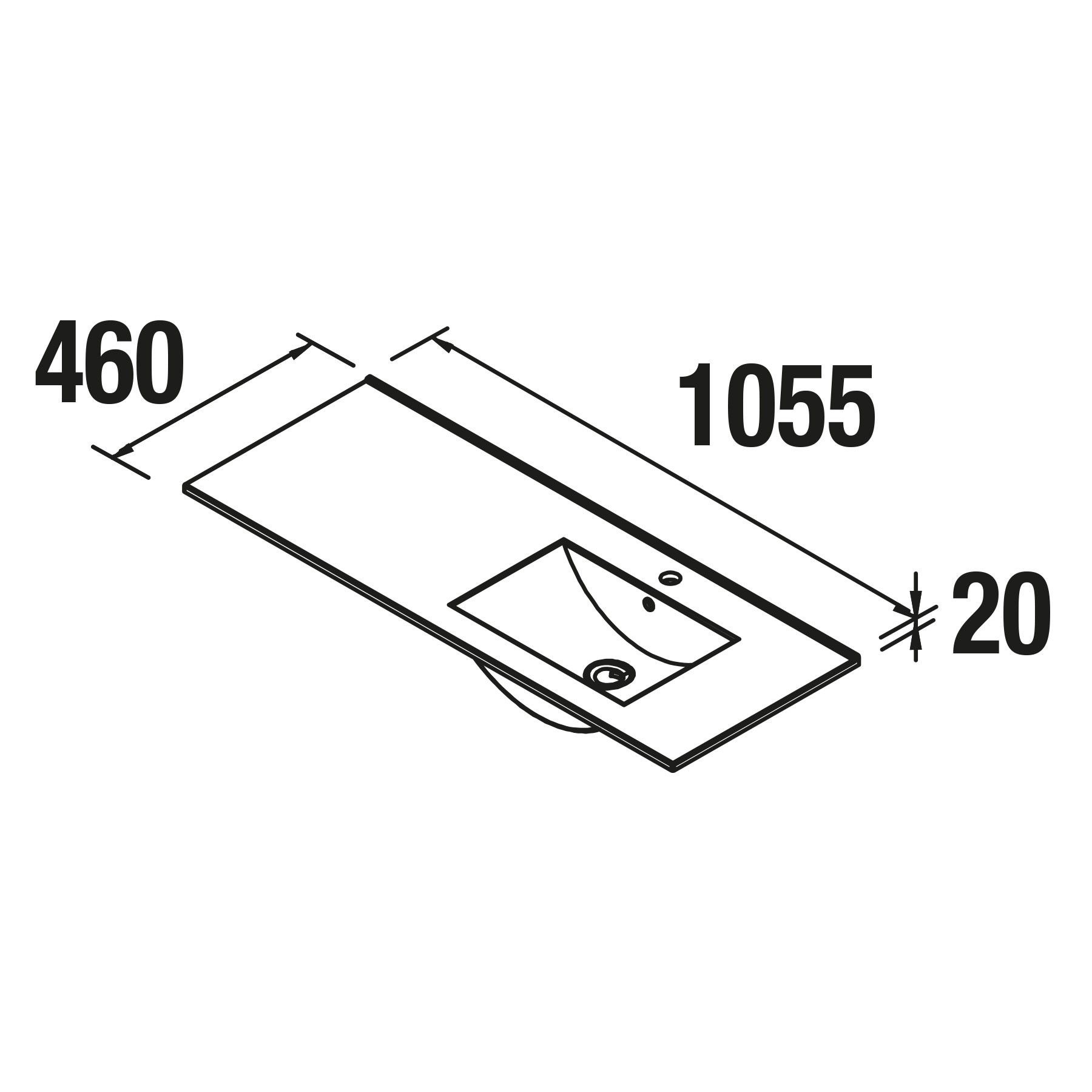 21093 SALGAR Раковина IBERIA 1055 Тумба слева БЕЛЫЙ ФАРФОР 1055 x 20 x 460 мм  - Вид №1