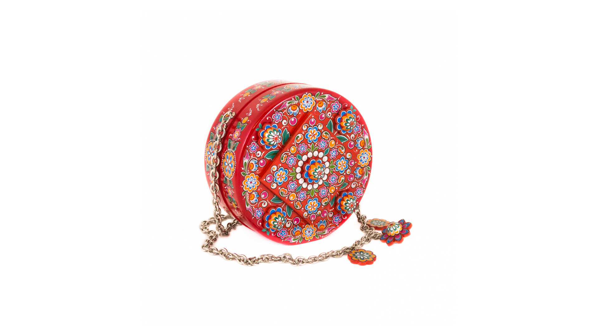 10660457 Хохломская Роспись Бижутерия с миниатюрой Сумка круглая "Барабан" (Коллекционное изделие) 175*171*80 Дерево  - Вид №1