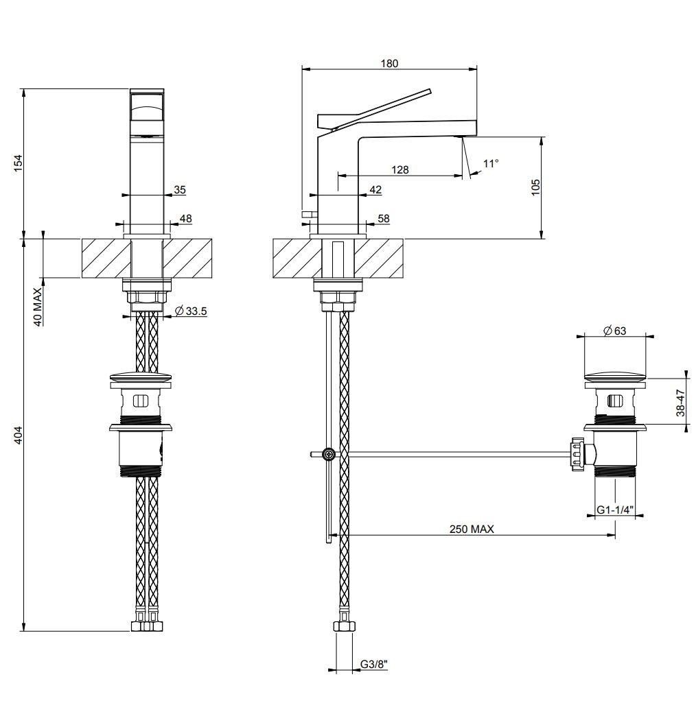 Смеситель для раковины из хромированной латуни Gessi прямоугольник ARCH-00022181 - Вид №1