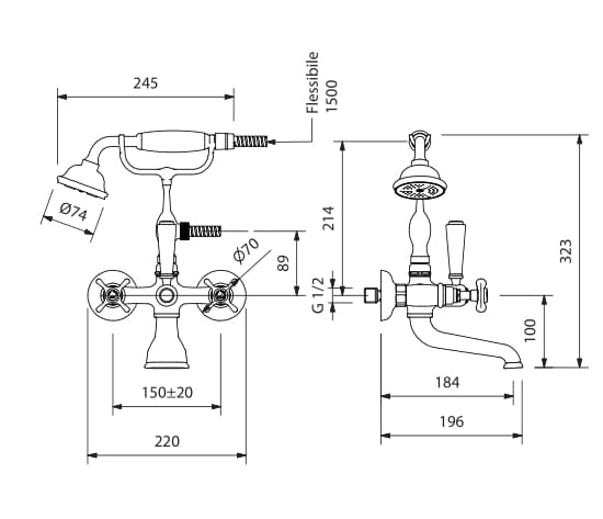 Настенный смеситель для ванны с 2 отверстиями и переключателем Park Avenue Джеймс ARCH-00076639 - Вид №2