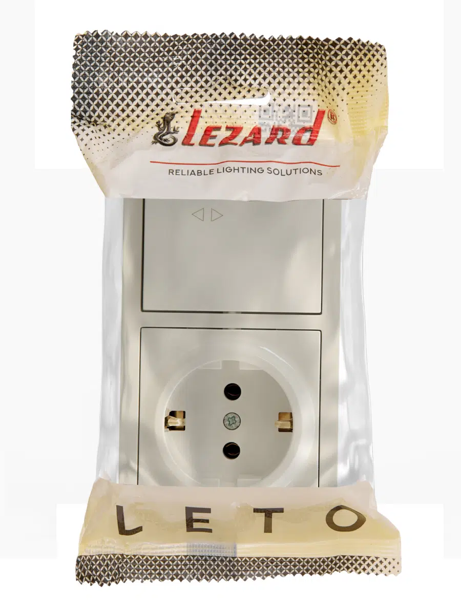 LETO Выключатель проходной и розетка с/з, крем горизонталь LEZARD 752-0300-170BVP - Вид №1