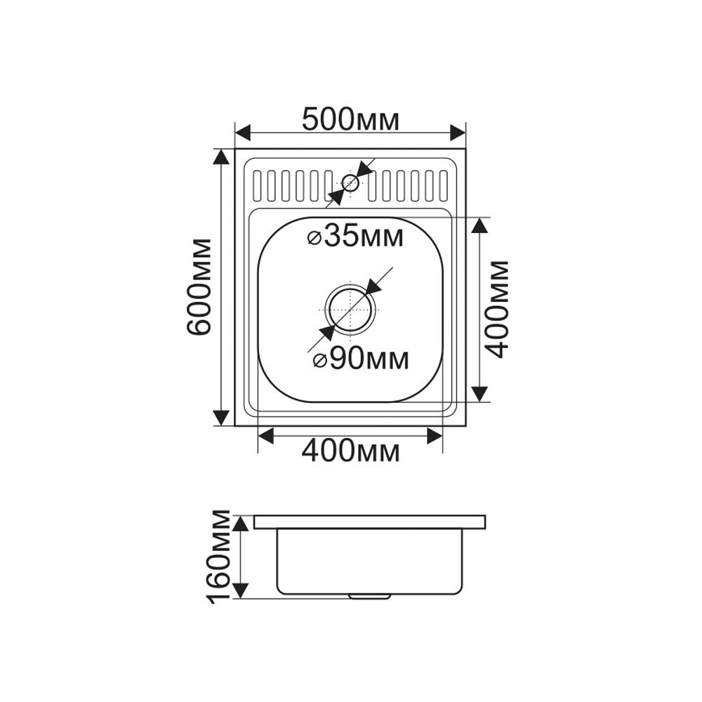 Мойка 5060 MELANA 0,8/180 накладная прямоугольная с сифоном (004/2 *10) 004/2 (*10) - Вид №1