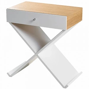 Тумбочка прикроватная белая с деревянным топом Bonn BRAGIN DESIGN  256379 Бежевый;белый;дуб сонома