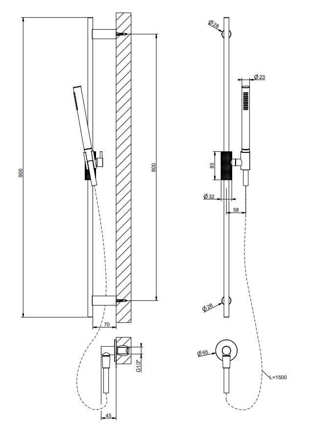 Хромированный латунный стержень с ручным душем Gessi Habito ARCH-00073077 - Вид №2