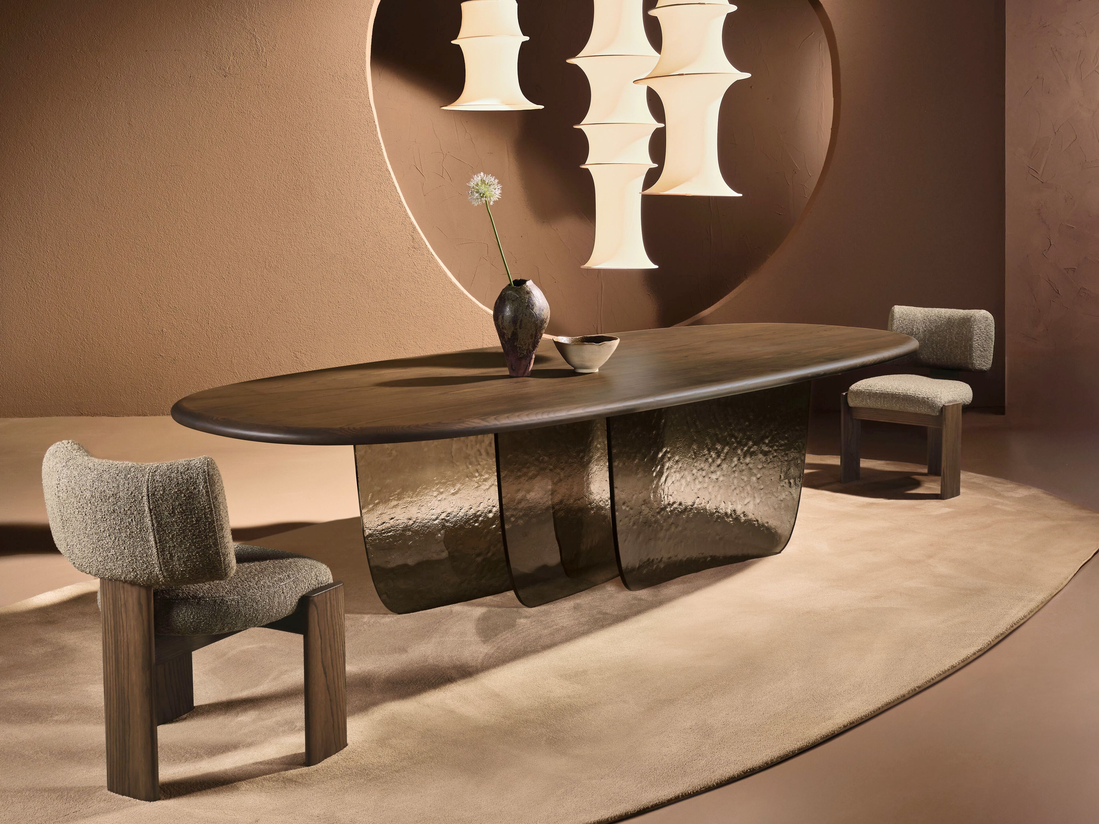 Обеденный стол с деревянным верхом и терракотовым стеклянным основанием Naturedesign Главная ARCH-00089820 - Вид №1