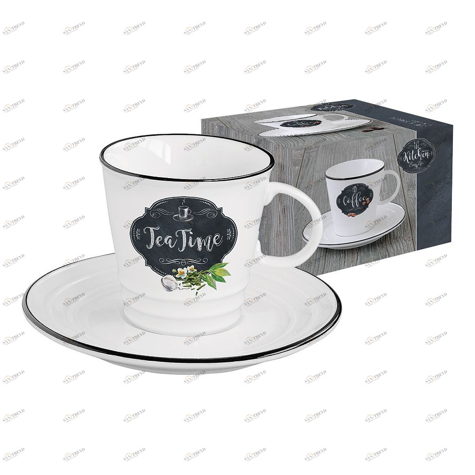 Чашка фарфоровая с блюдцем белая в подарочной упаковке "Чай" "Кухня в стиле Ретро" EASY LIFE КУХНЯ В СТИЛЕ РЕТРО 00-3946846 Белый 