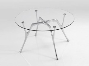 Круглый стол из стали и стекла