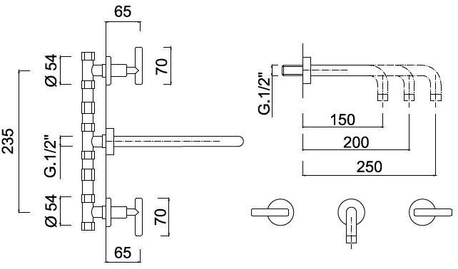 Rubinetteria Giulini Смеситель для умывальника настенный на 3 отверстия G4 F7723 - Вид №1