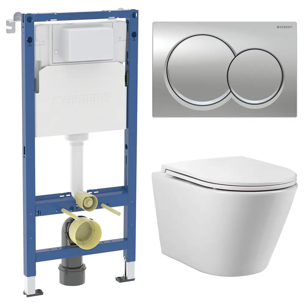 Комплект инсталляции Geberit Alpha с безободковым унитазом Aquatek Вега клавиша Geberit Alpha хром STLM-2042157