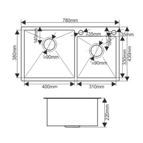 Мойка S7843H+4 MELANA ProfLine 3,0/220 САТИН 2-я чаша, комплект мойки из нержавеющей стали 5 в 1 S7843H+4 сатин - Вид №5