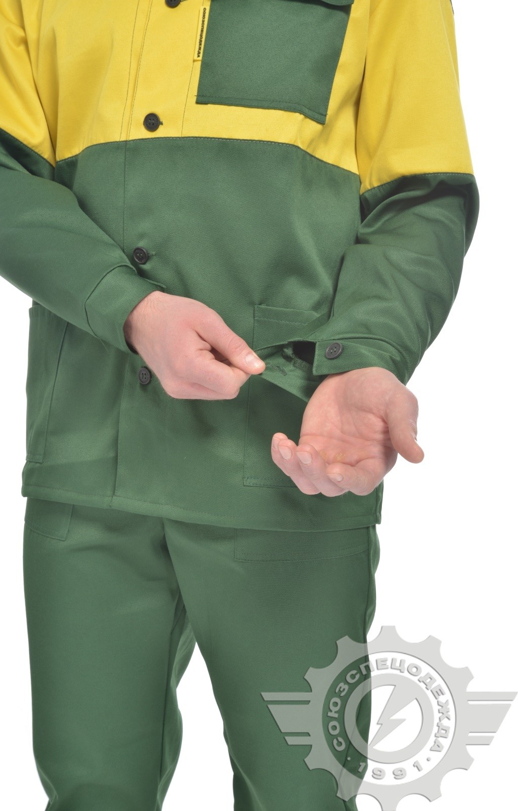 69966 Костюм "Ударник" темно-зеленый-желтый с СВП  Летняя спецодежда  размер 60-62/170-176  - Вид №6