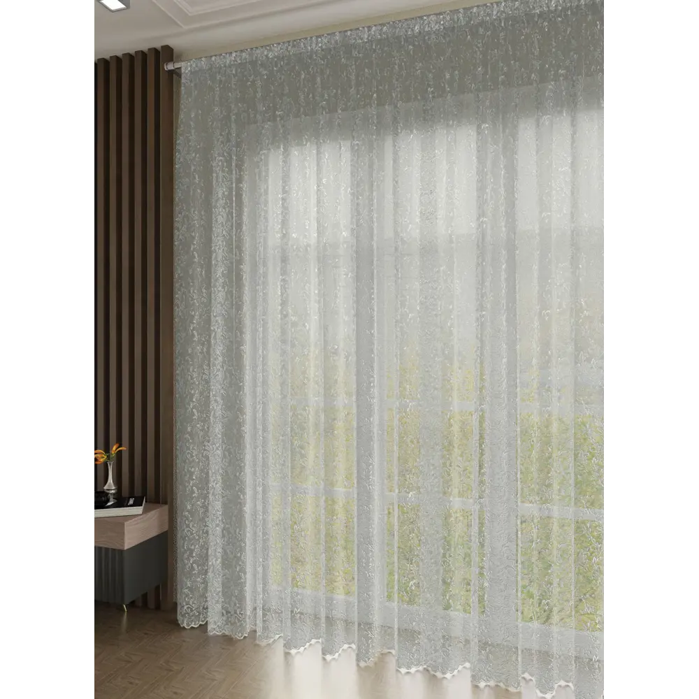 MIAMOZA Тюль Вензель серый 300×280 см с декоративной шторной лентой 89398901 STLM-1564980