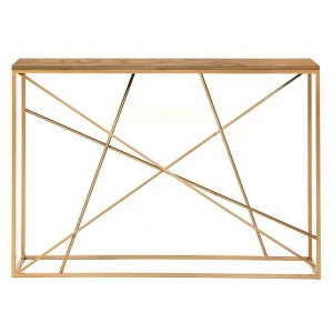 Консоль металлическая золотая с деревянной столешницей, темный дуб Wilson INTELLIGENT DESIGN  260992 Золото;коричневый