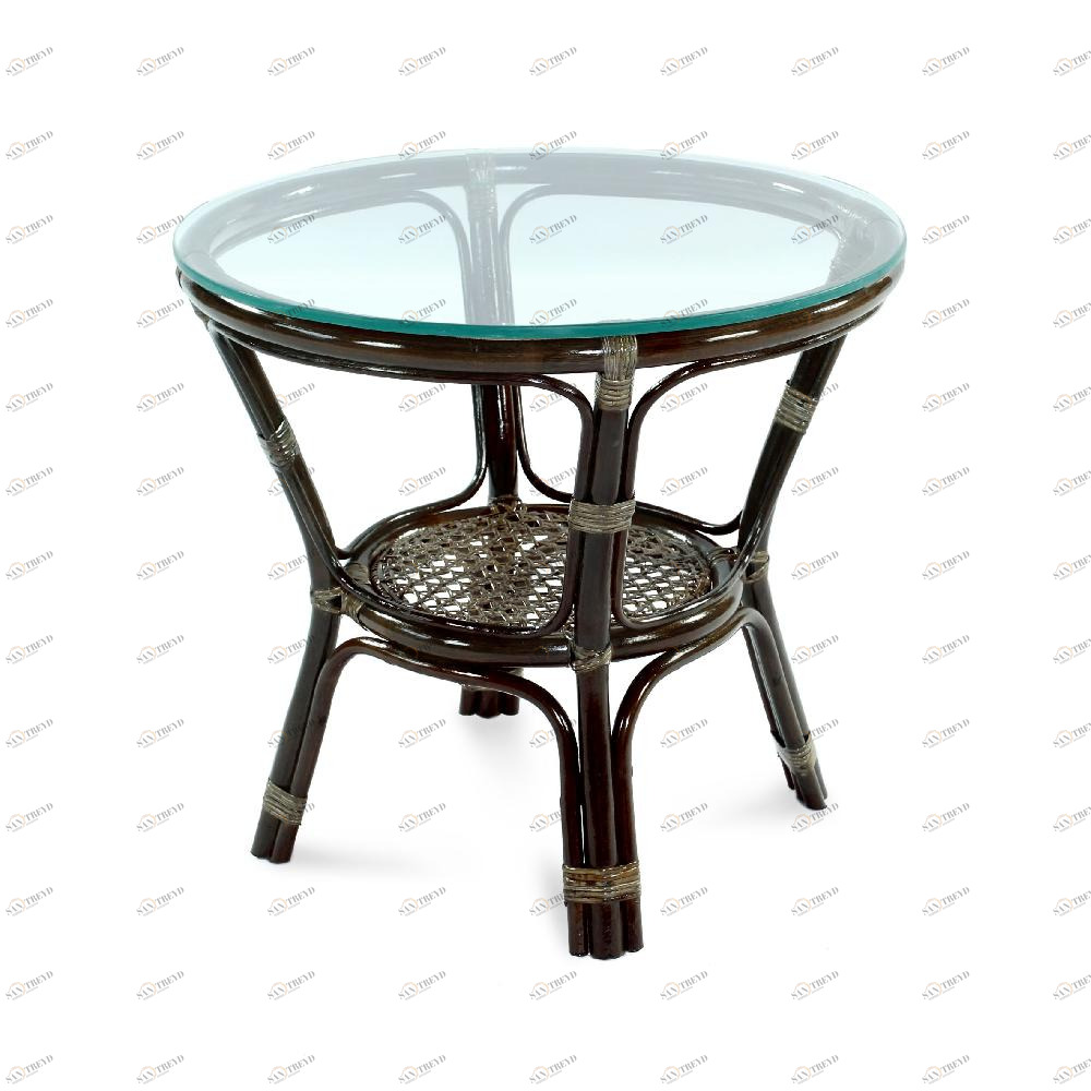 Столик кофейный стеклянный круглый Ellena ЭКО ДИЗАЙН CLASSIC RATTAN 129622 Бежевый;коричневый 