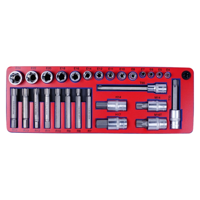 МАСТАК Набор торцевых насадок и головок TORX, ложемент, 28 предметов Верстакофф 5-03428