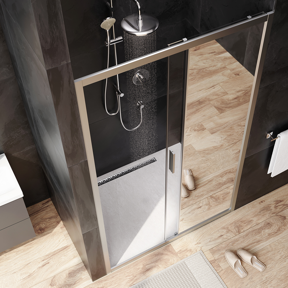 W90G-120-1-195MMir Solo Дверь душевая 120х195 стекло зеркальное профиль матовый хром AM.PM Gem - Вид №1