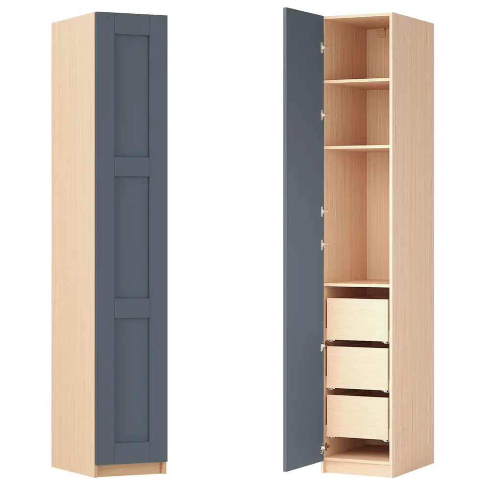 Шкаф распашной Реймс серый с  3 полками и 3 ящиками 40х232,2х54,5 ЛДСП каркас дуб комано Santreyd Лион STLM-2109887 - Вид №2