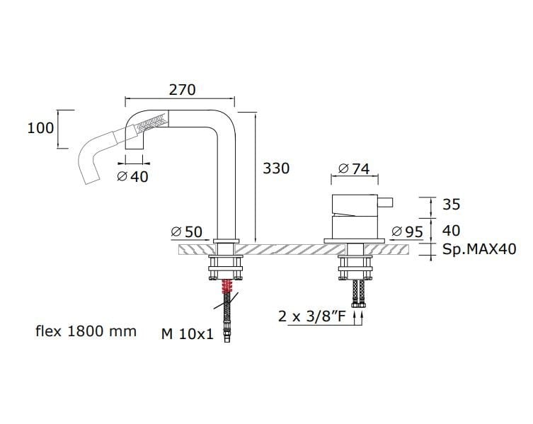 Смеситель для кухни из нержавеющей стали со съемным ручным душем MINA TIDE OVER ARCH-00140345 - Вид №2
