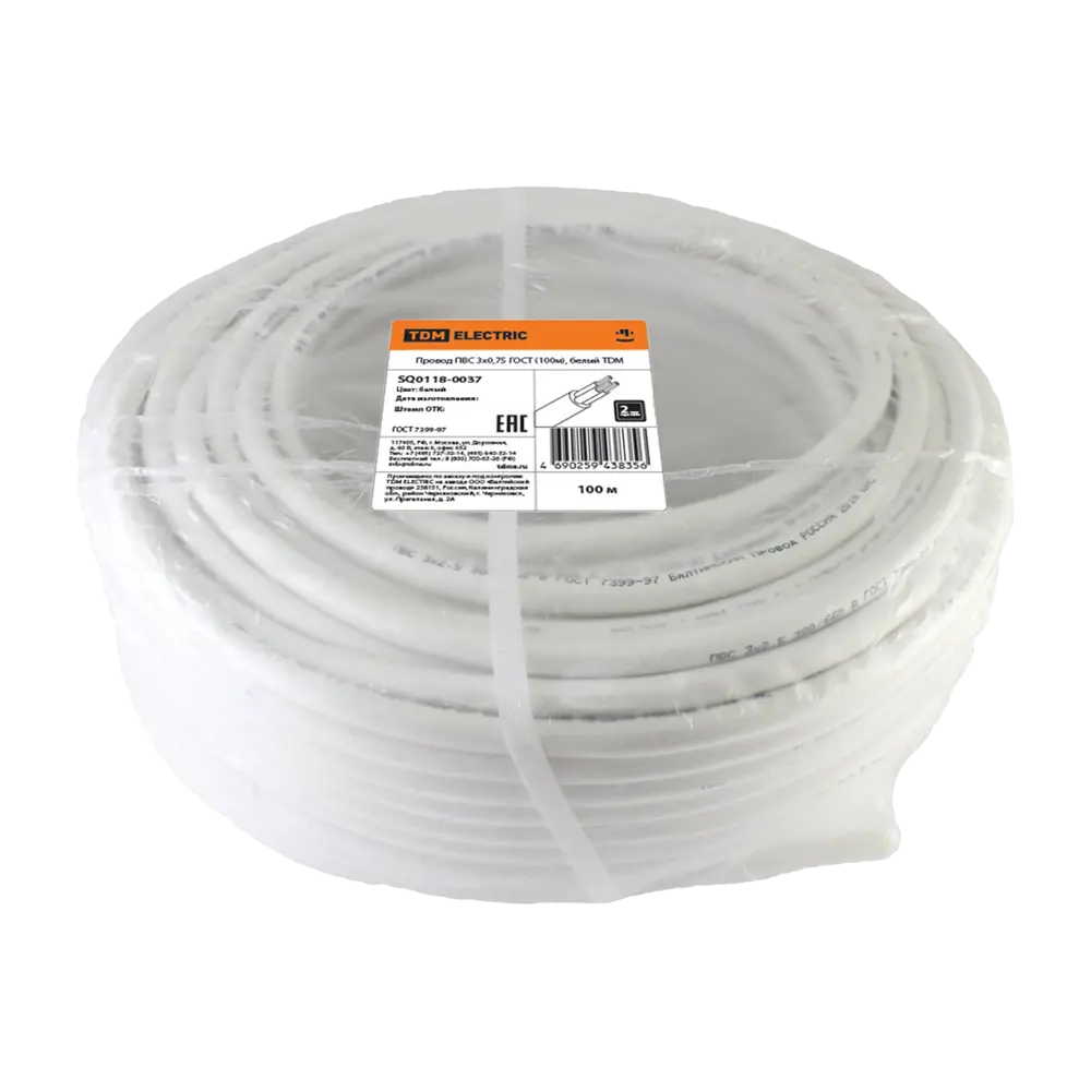 Кабель TDM ELECTRIC ПВС 3x0.75 мм² 100 м для стационарных электроустановок 84574152 STLM-1577104 - Вид №1