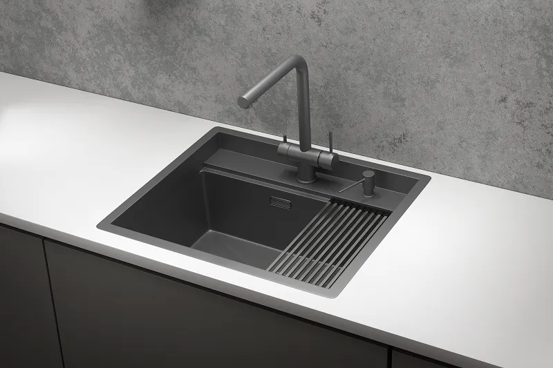 KS-6051, ГРАФИТ МАТОВЫЙ, стальная кухонная мойка KITCHEN SPACE GRANULA KS-6051-ST363