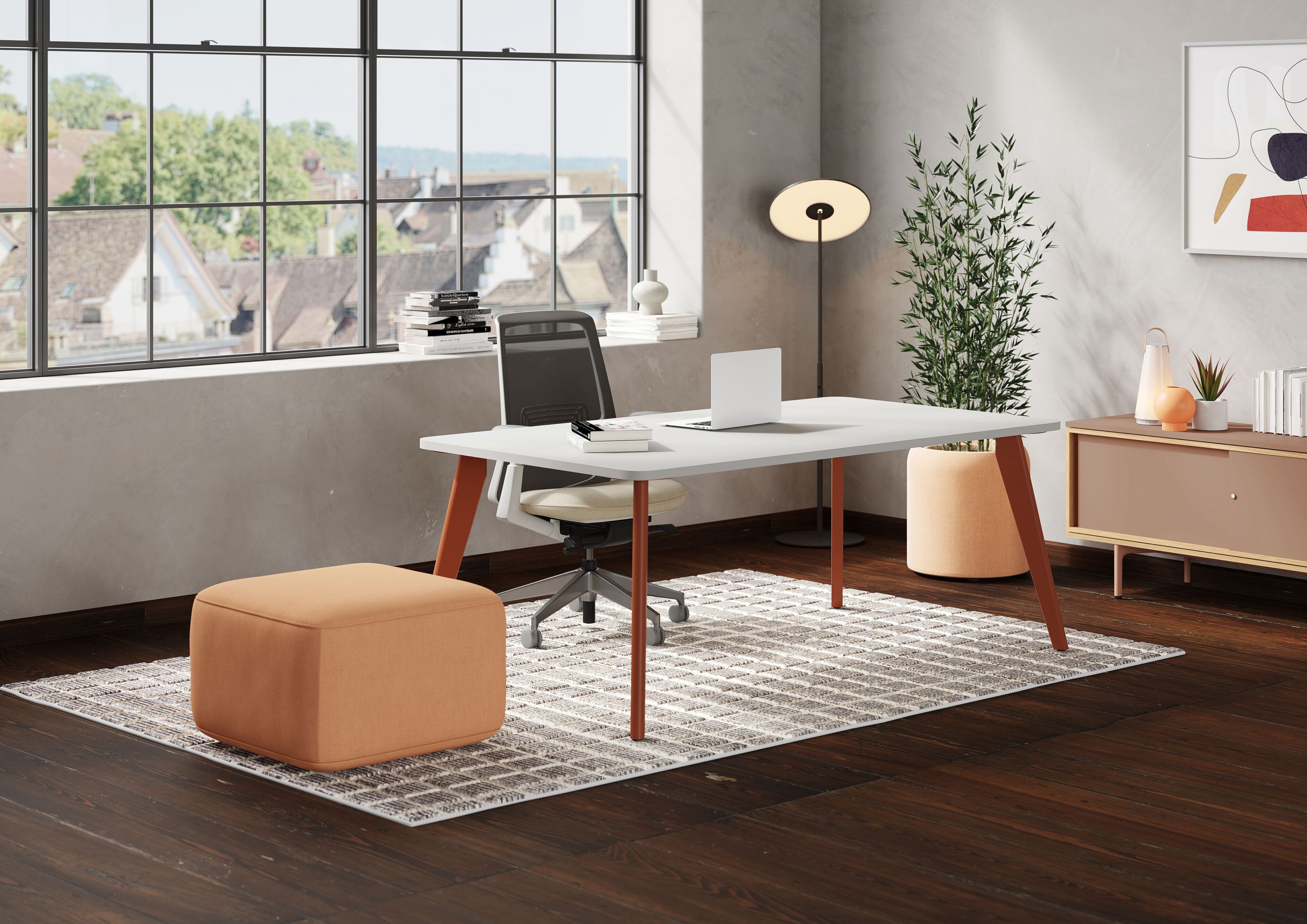 Квадратный рабочий стол из ламината с системой кабельной втулки Haworth A_Wood ARCH-00111171 - Вид №5