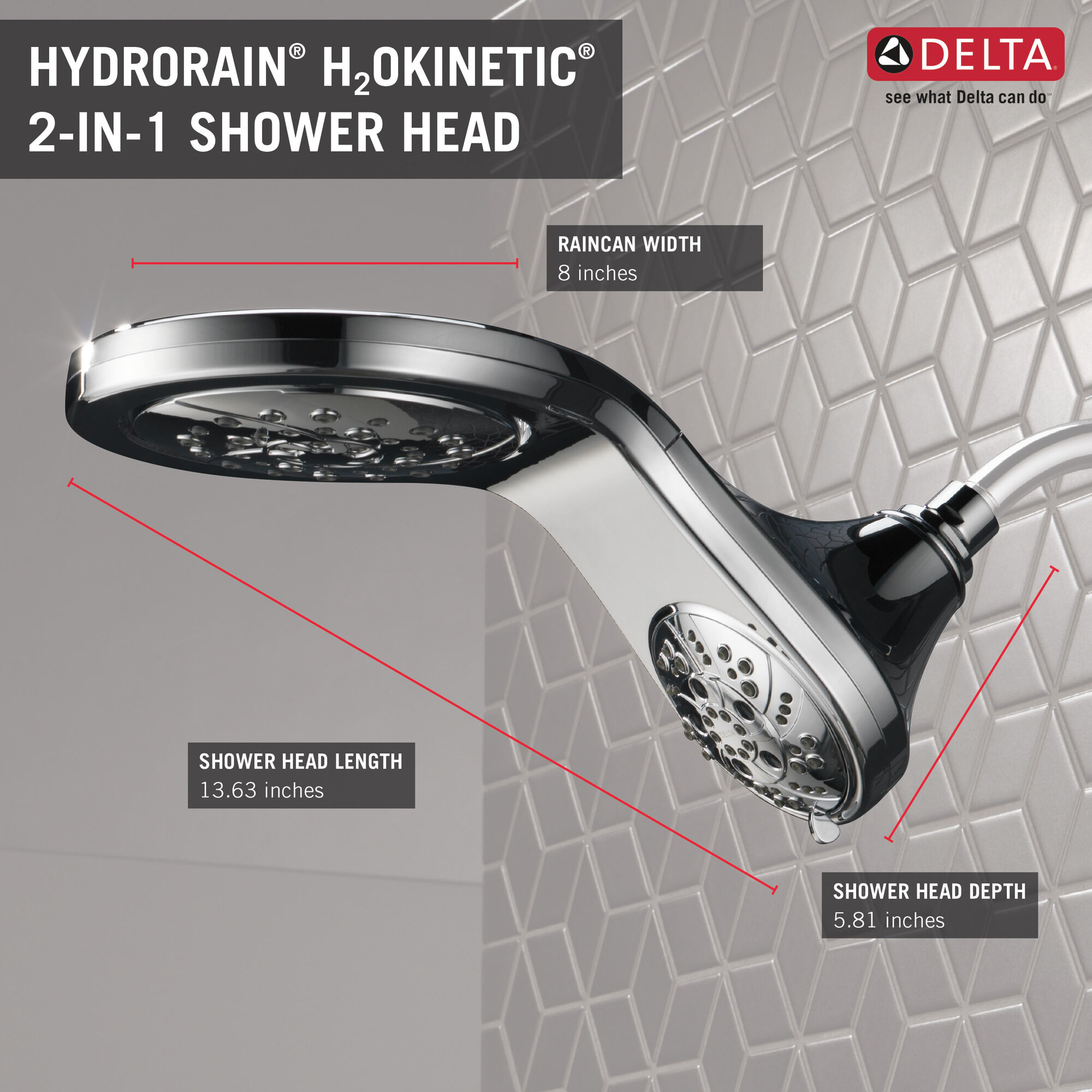 58581-PK HydroRain® H2Okinetic® In2ition® Душ два в одном с 5 настройками Delta Faucet Universal Showering Хром  - Вид №27