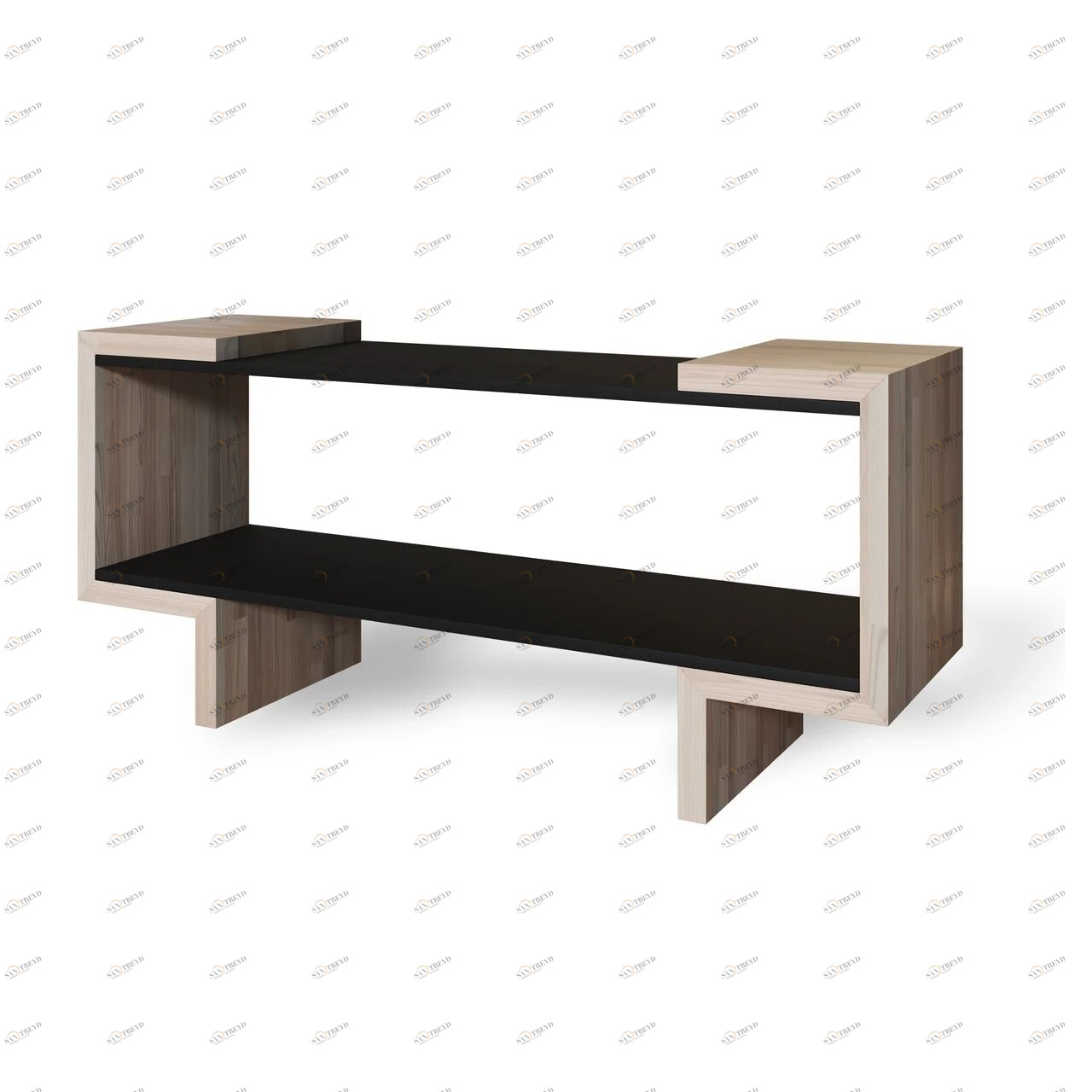 Тумба под телевизор черная с деревянной отделкой, ясень EcoComb-1 BRAGIN DESIGN  256598 Бежевый;черный 