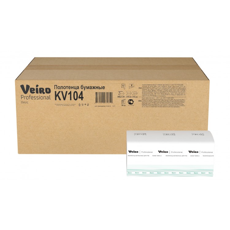 KV104 Veiro Бумажные полотенца листовые Veiro Professional Basic KV104 H3 20 пачек по 250 листов  - Вид №1