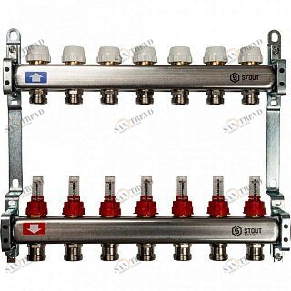 Коллектор из нержавеющей стали на 7 вых. с расходомерами STOUT SMS0917000007