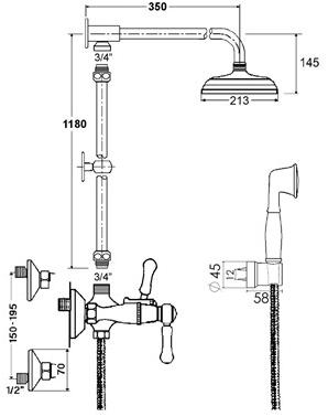 rvb Настенная душевая стойка с ручным душем 1935 limoges 1935.--.65 - Вид №1