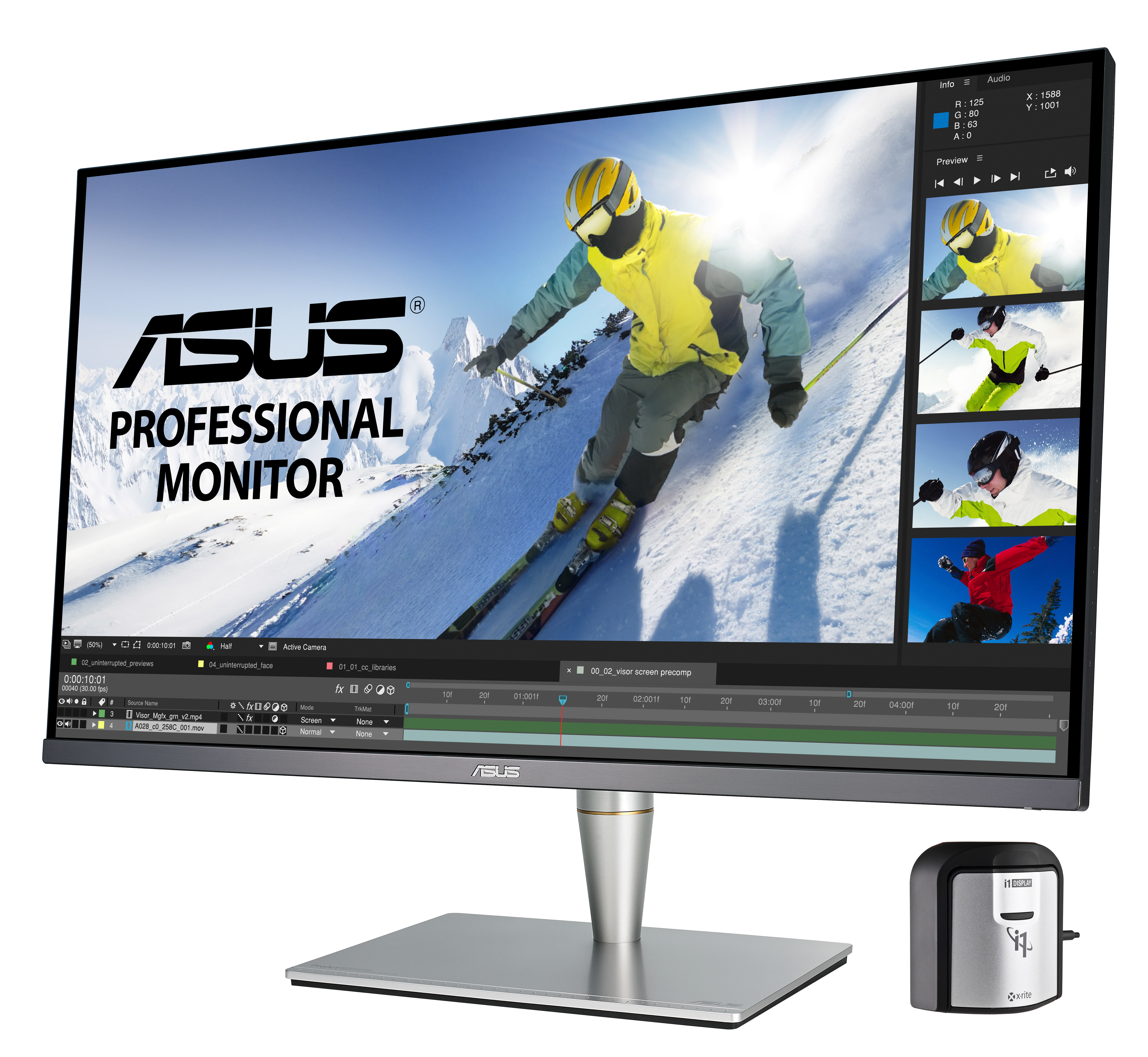 90LM03H0-B02370 pa32uc-k 32'' professional monitor, 4k (3840 x 2160), ips, quantum dot, hdr1000, ultrahd premium, 384 zones local dimming, 99.5% adobe rgb/95% dci-p3, e< 2, thunderbolt 3, hdmi 2.0b, usb type c, x-rite i1 display pro ASUS ASUS ProArt Santreyd  - Вид №2