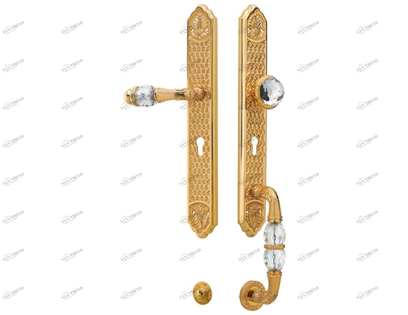0J3007.SZ85.30 Комплект для входной двери с каплевидным вырезом из кристаллов swarovski, европрофиль 85мм Античная латунь Mestre 