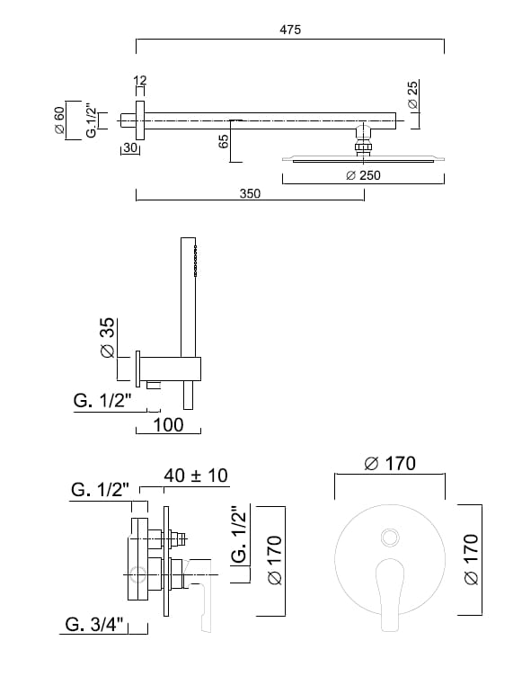 Набор для душа с ручным душем Rubinetteria Giulini Ego ARCH-00105537 - Вид №2