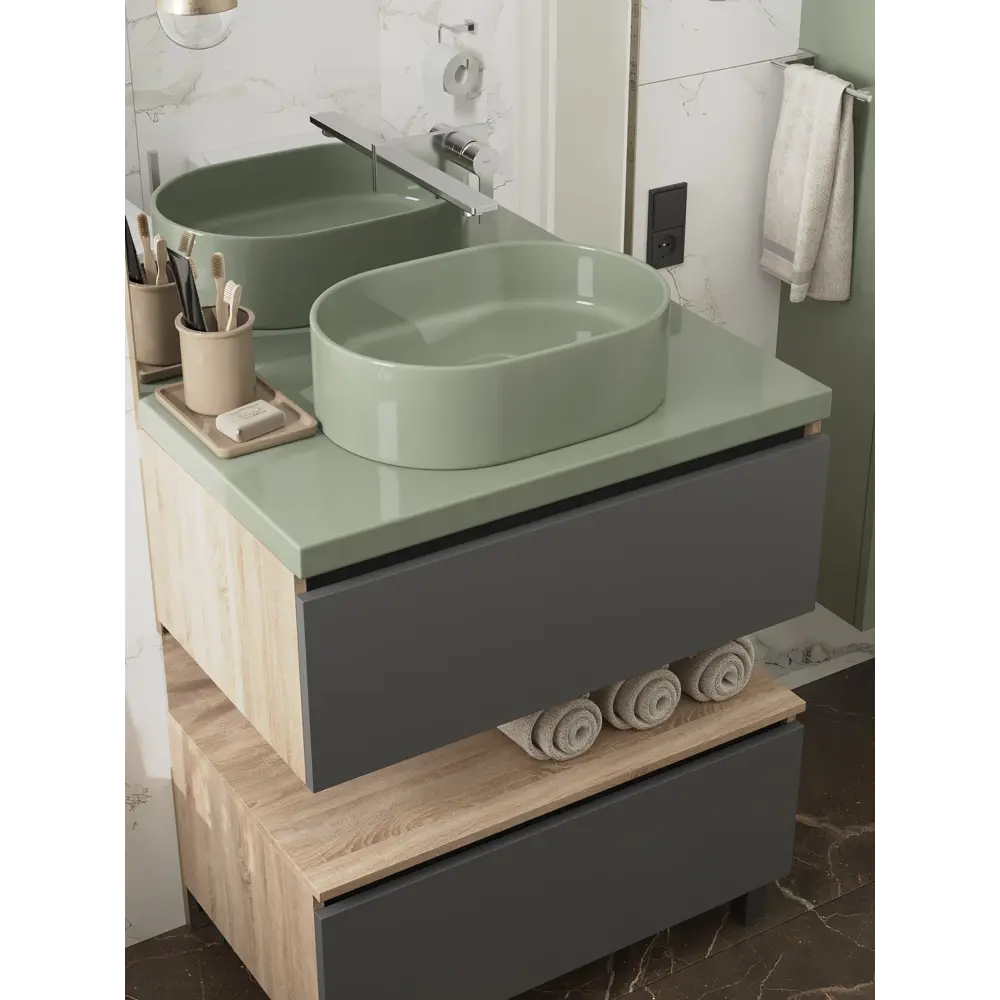 89348968 Столешница в ванную Scandi SC80O 80x47 см литьевой мрамор цвет оливковый STLM-0980835 Santreyd - Вид №3