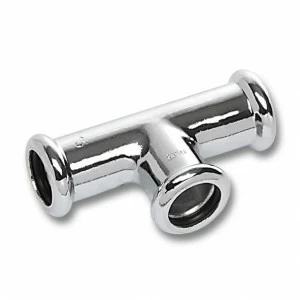 116130151215 SANHA 16130 пресс-фитинг, медь, тройник ВПр, хром. 15x12x15 мм