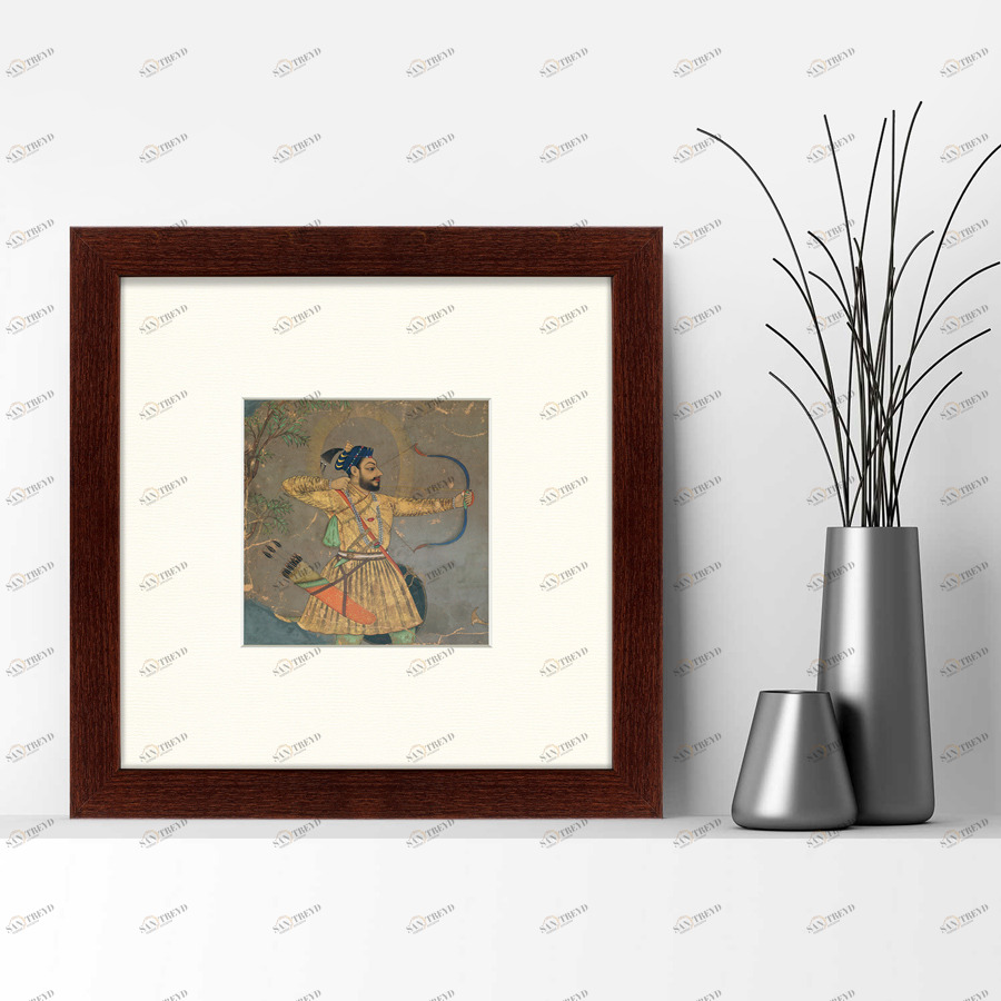 Литография на тонированной бумаге 35х35 см "Султан Али охотится на тигра, Персия, 1660г" КАРТИНЫ В КВАРТИРУ  093711 Белый;коричневый;разноцветный 