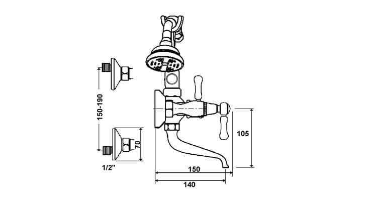 Смеситель для ванны с 2 отверстиями и ручным душем rvb 1935 WOOD ARCH-00042643 - Вид №2