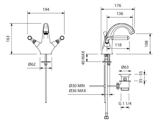 Смеситель для раковины с одним отверстием и автоматическим сливом Park Avenue Dark Black ARCH-00104792 - Вид №2