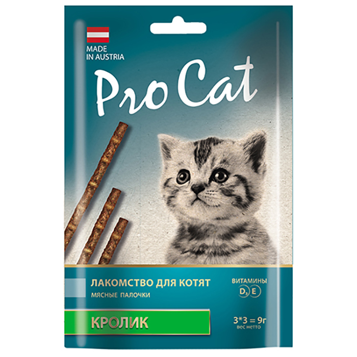 ПР0026303 Лакомство для котят Лакомые палочки с кроликом 13,5см (3штх3г) 9г Pro Cat 