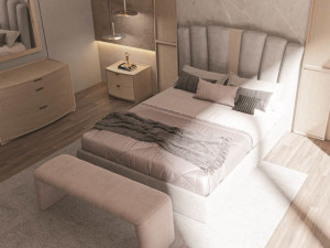 Двуспальная кровать с мягким изголовьем